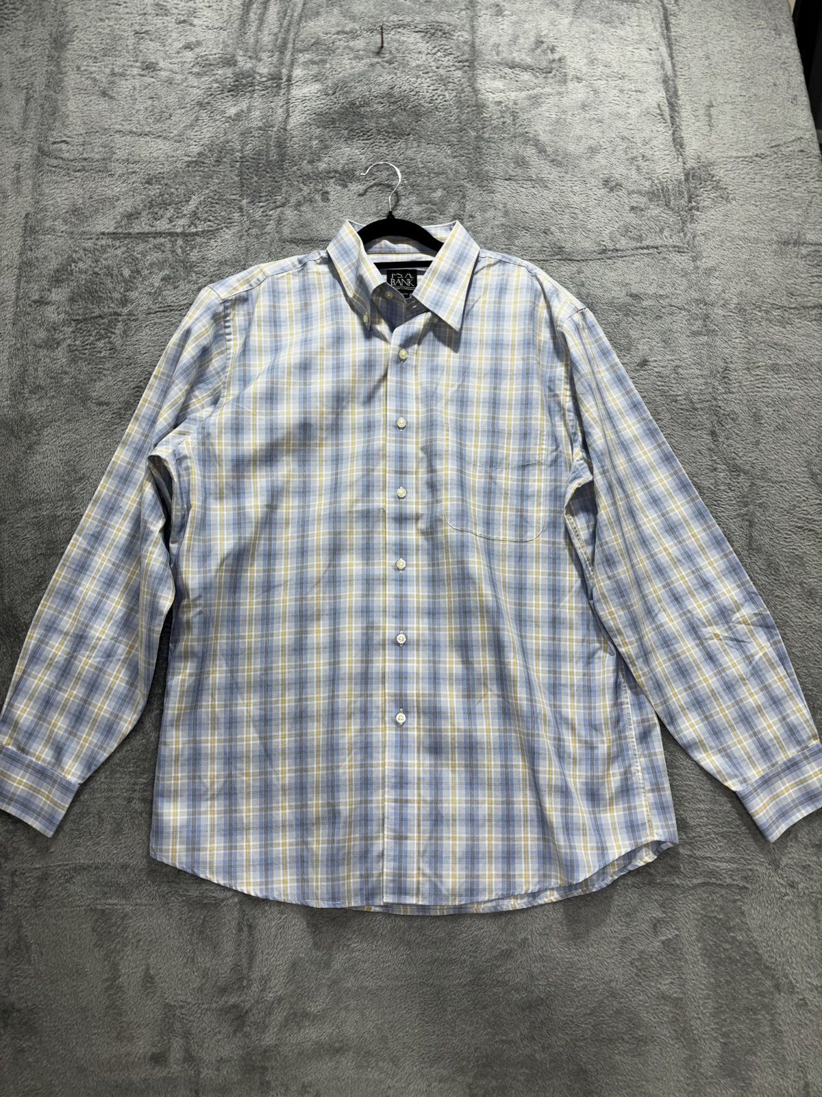 Jos. A. Bank Men's Blue Yellow Plaid Shirt Size L