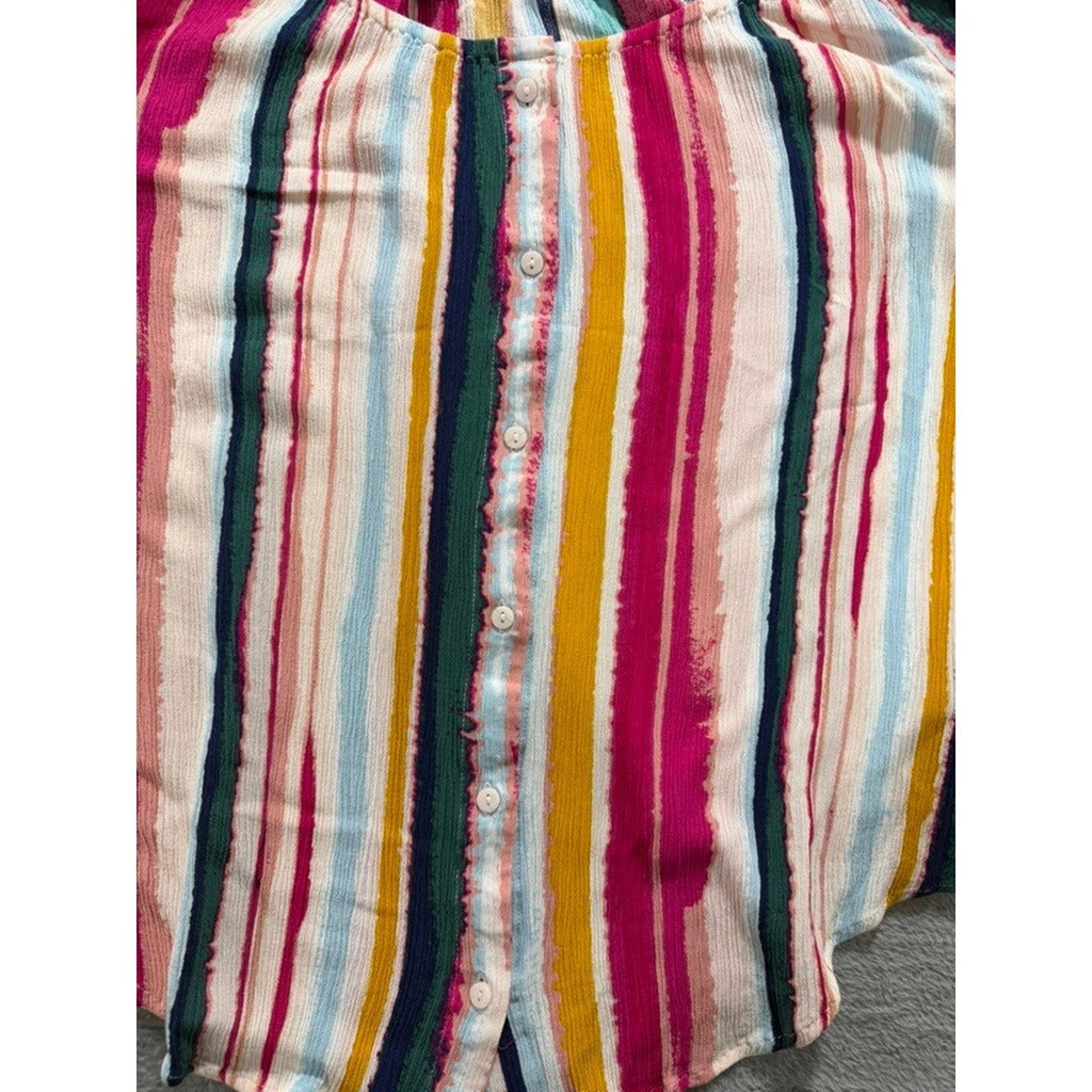 Zac Rachel Womens Medium Striped Off Shoulder Boho Button Front Blouse Top