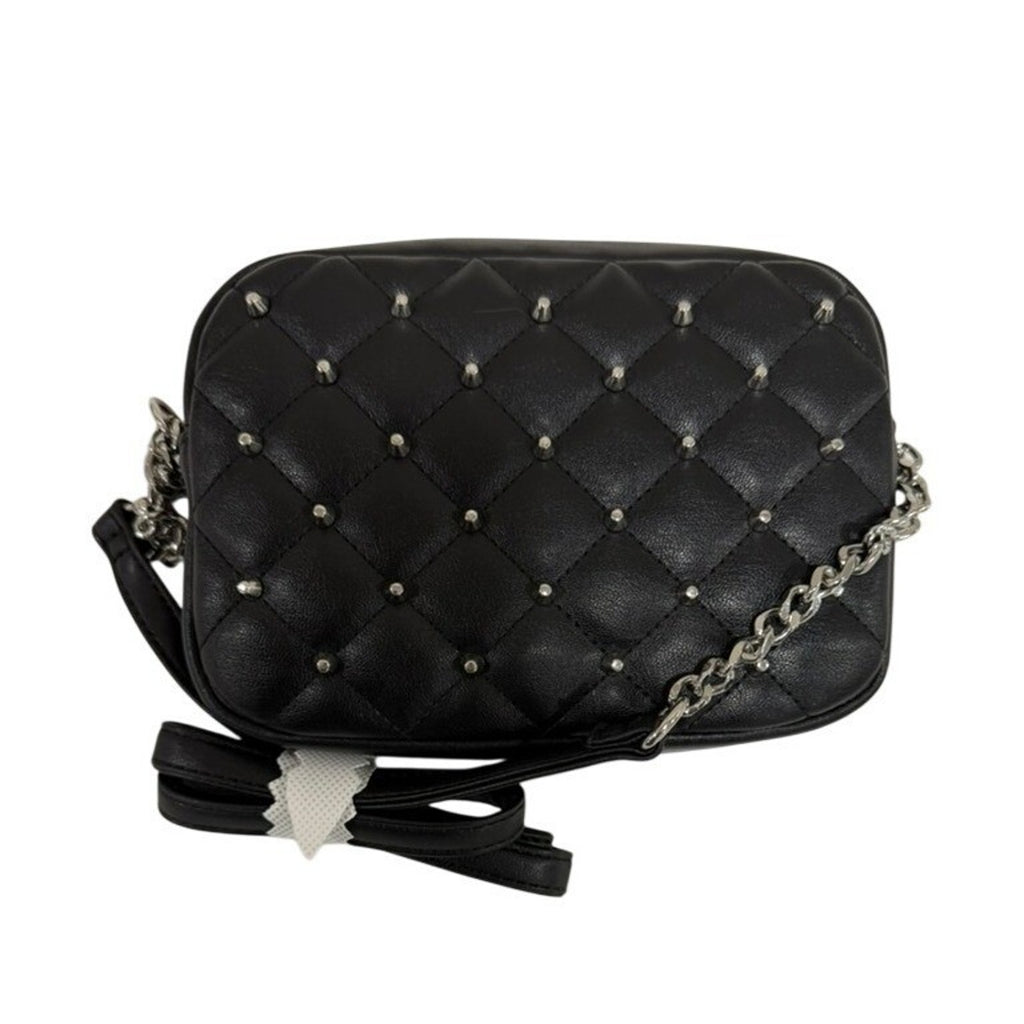 Rebecca Minkoff Black Quilted Studded Leather Crossbody Camera Bag Silver Studs