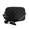 Rebecca Minkoff Black Quilted Studded Leather Crossbody Camera Bag Silver Studs
