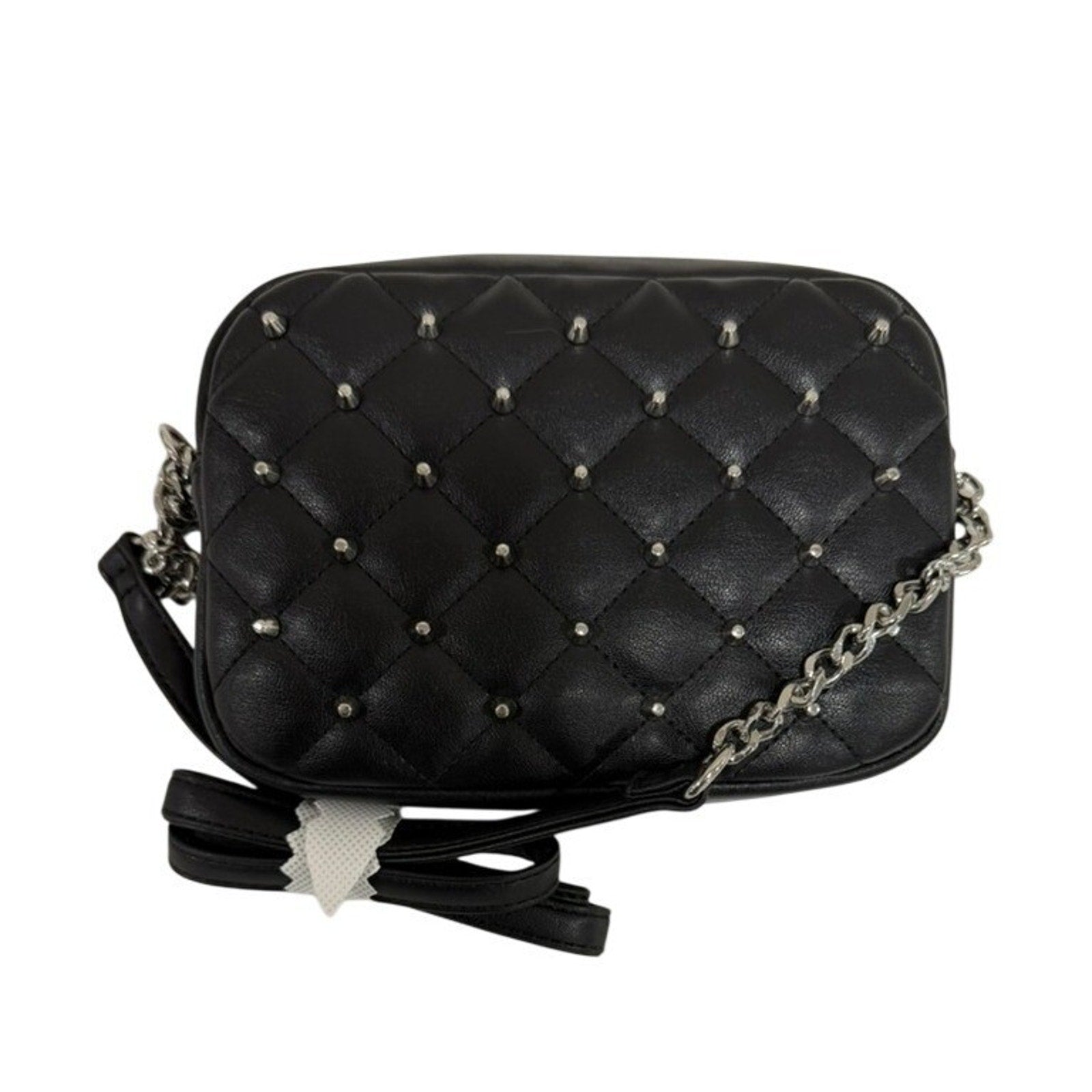 Rebecca Minkoff Black Quilted Studded Leather Crossbody Camera Bag Silver Studs