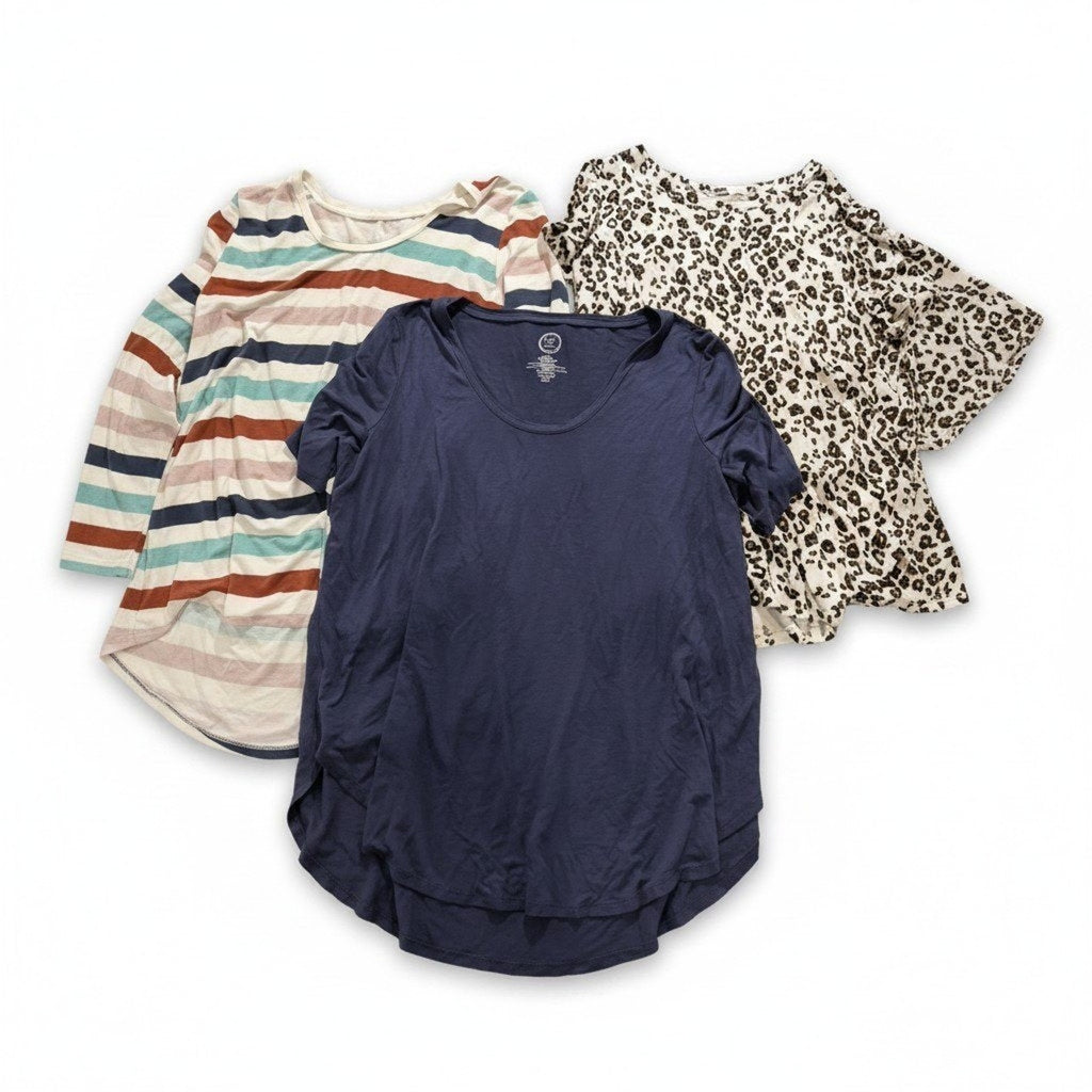 Maurices 24/7 Womens Plus XXL XL Casual Top Bundle Navy Stripe Leopard 3pc Lot