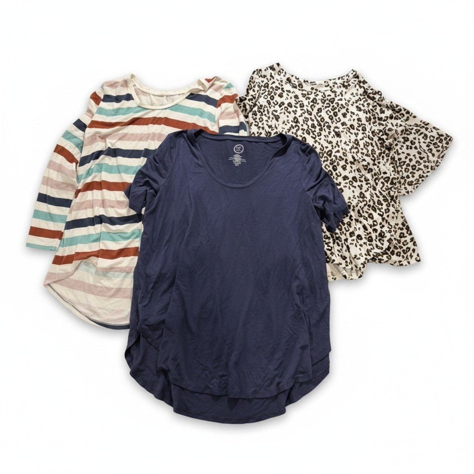 Maurices 24/7 Womens Plus XXL XL Casual Top Bundle Navy Stripe Leopard 3pc Lot