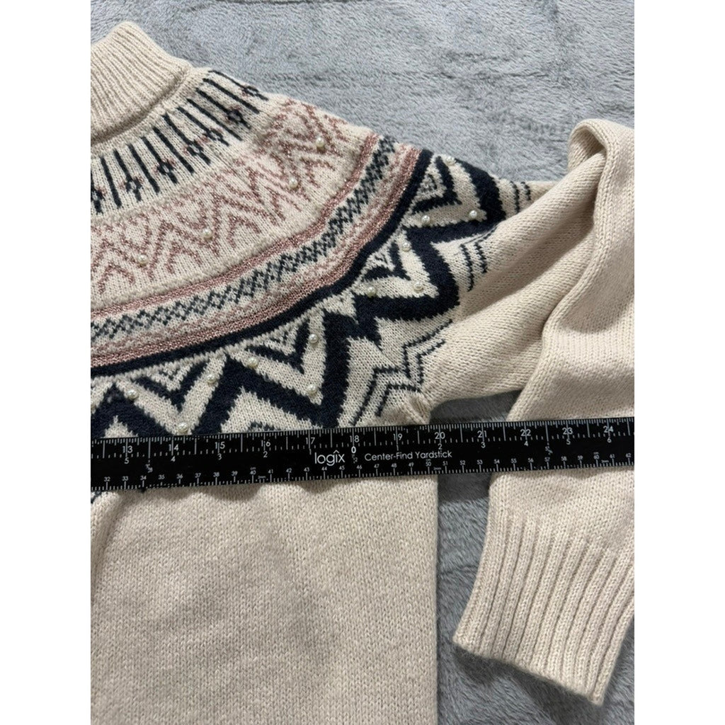 Maurices Fair Isle Mock Neck Sweater Womens XXL Cream Nordic Cozy Pullover