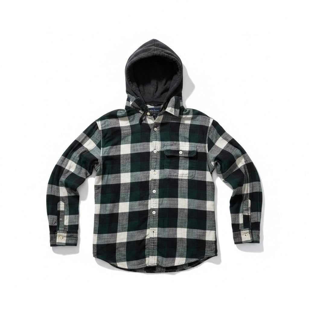 American Eagle S Green Plaid Hooded Flannel Shirt Womens Casual Vintage Style
