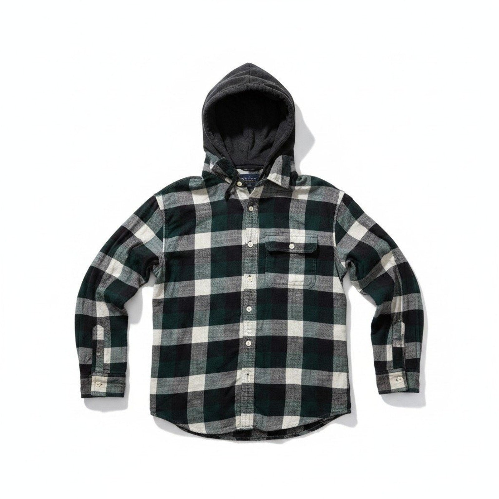American Eagle S Green Plaid Hooded Flannel Shirt Womens Casual Vintage Style