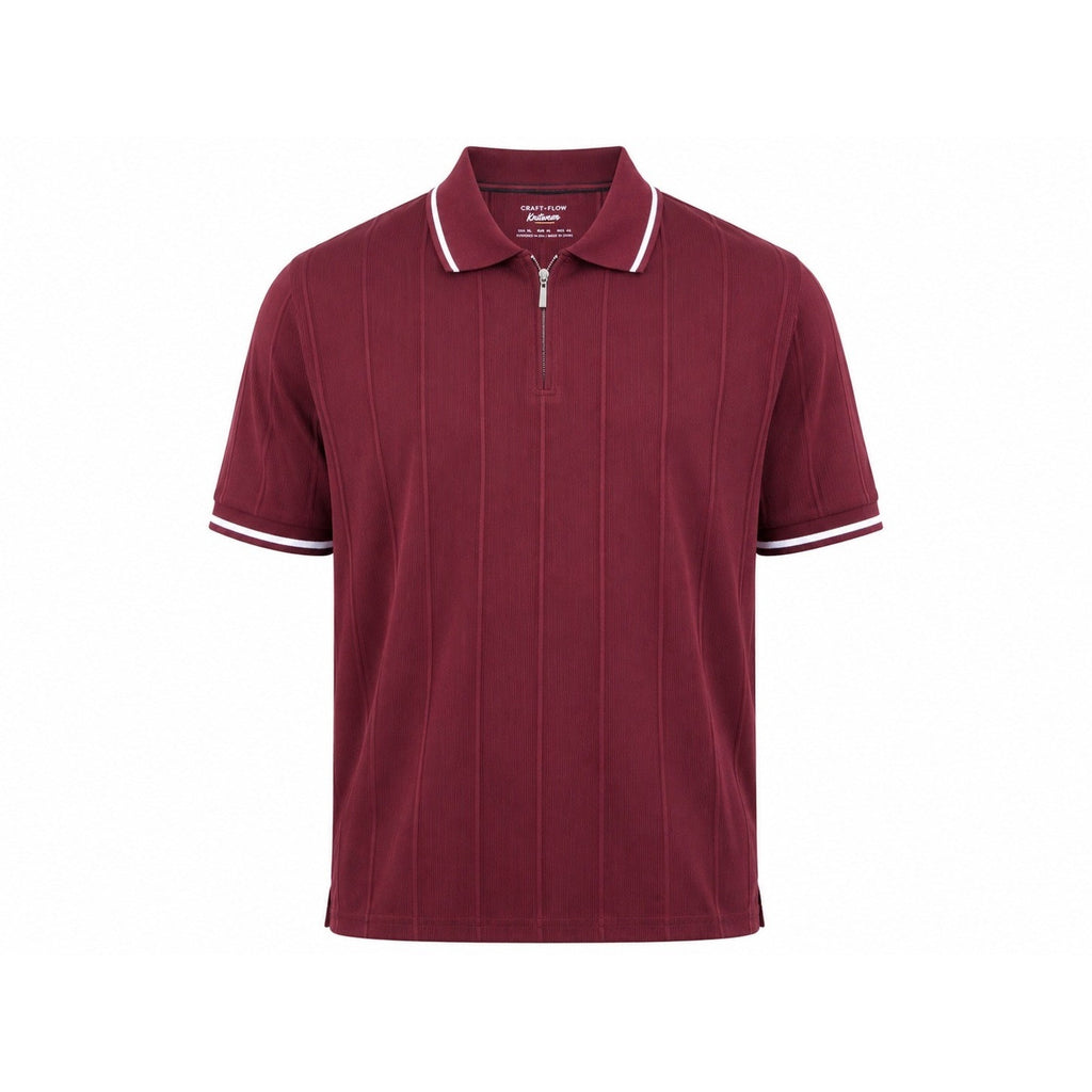 Craft Flow Knitwear Mens XL Burgundy Ribbed Quarter Zip Polo Shirt Tipped Trim