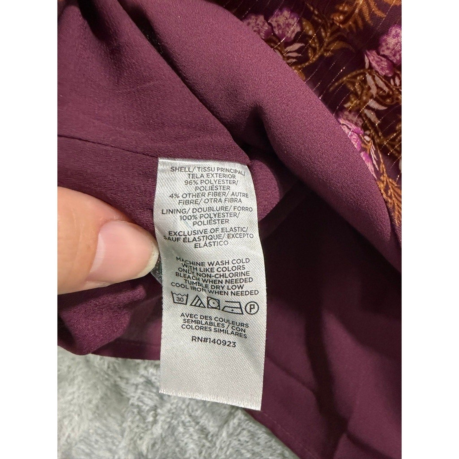 LOFT Womens XL Plum Floral Metallic Stripe Split Neck Balloon Sleeve Blouse