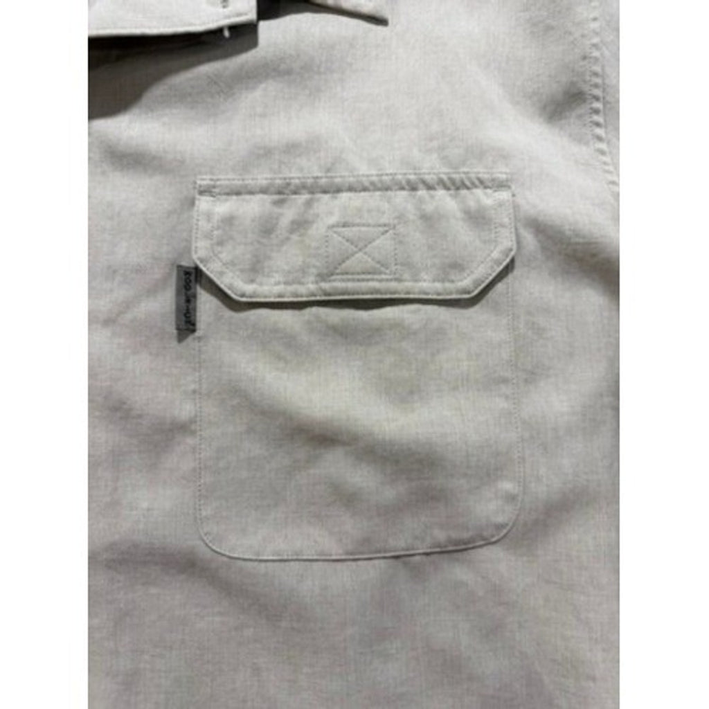 Woolrich Men XL Short Sleeve Button Up Camp Shirt Tan Khaki Safari Utility