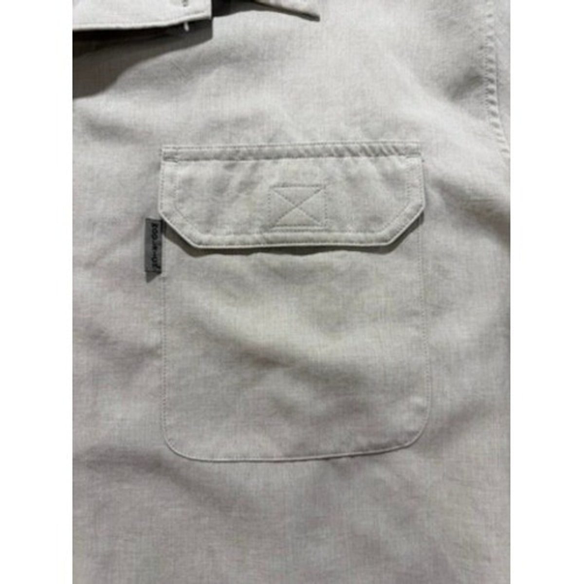 Woolrich Men XL Short Sleeve Button Up Camp Shirt Tan Khaki Safari Utility