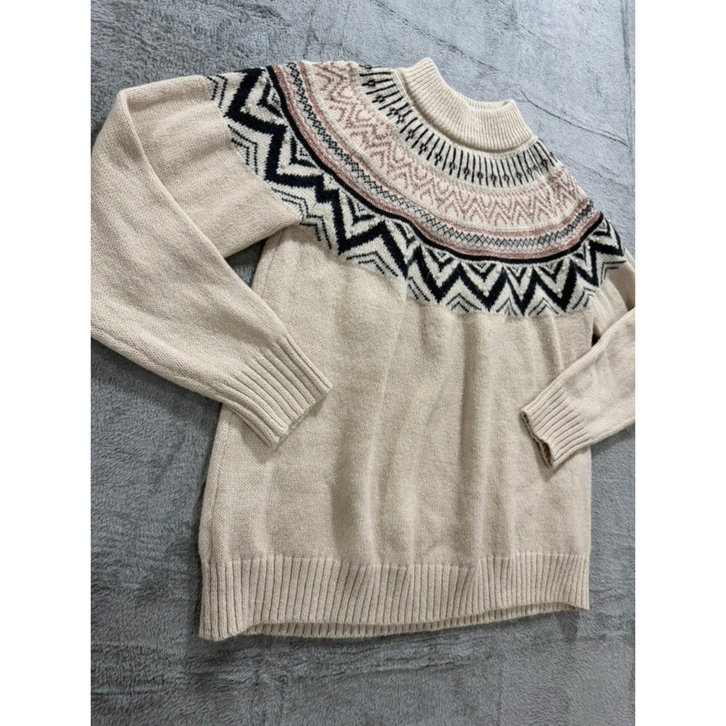 Maurices Fair Isle Mock Neck Sweater Womens XXL Cream Nordic Cozy Pullover