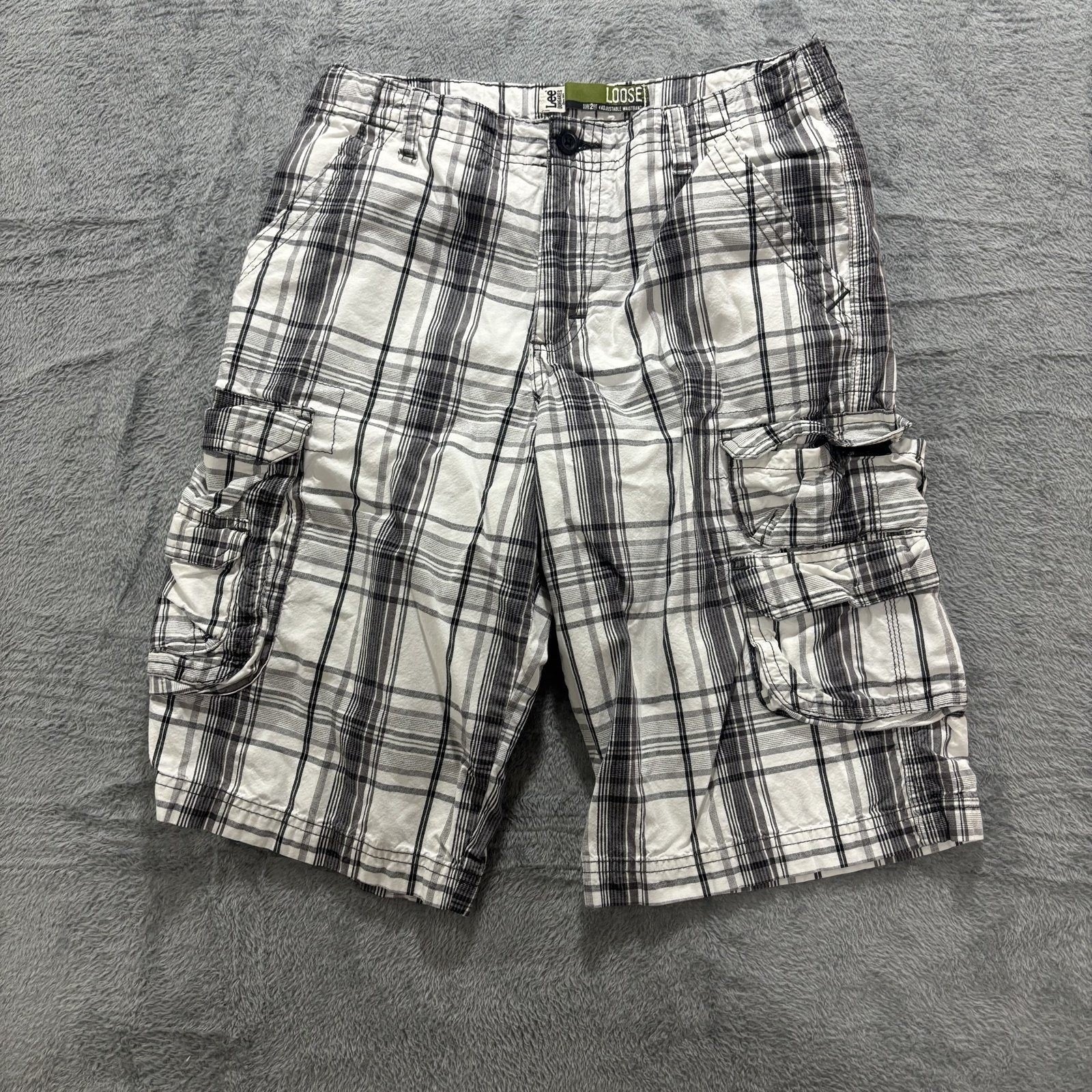Lee Dungarees 16 White Black Plaid Cargo Shorts Womens Loose Casual Vintage Y2K