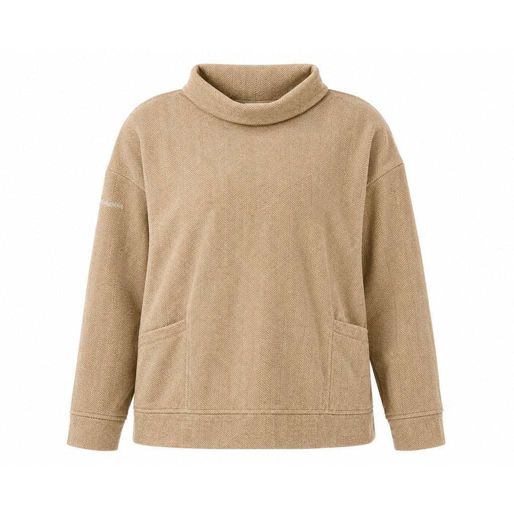 Columbia Women XXL Tan Herringbone Cowl Neck Fleece Pullover Sweatshirt Gorpcore