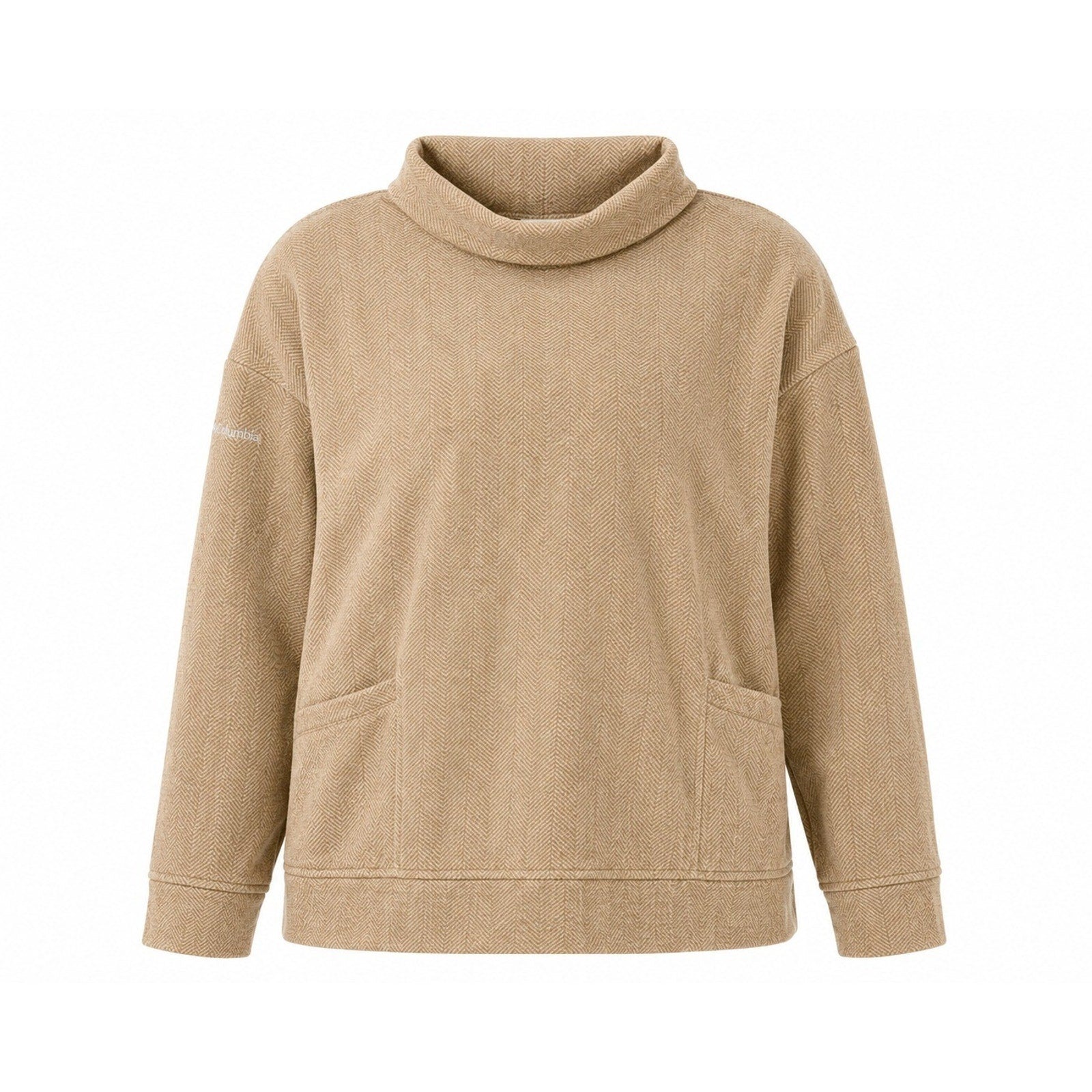 Columbia Women XXL Tan Herringbone Cowl Neck Fleece Pullover Sweatshirt Gorpcore