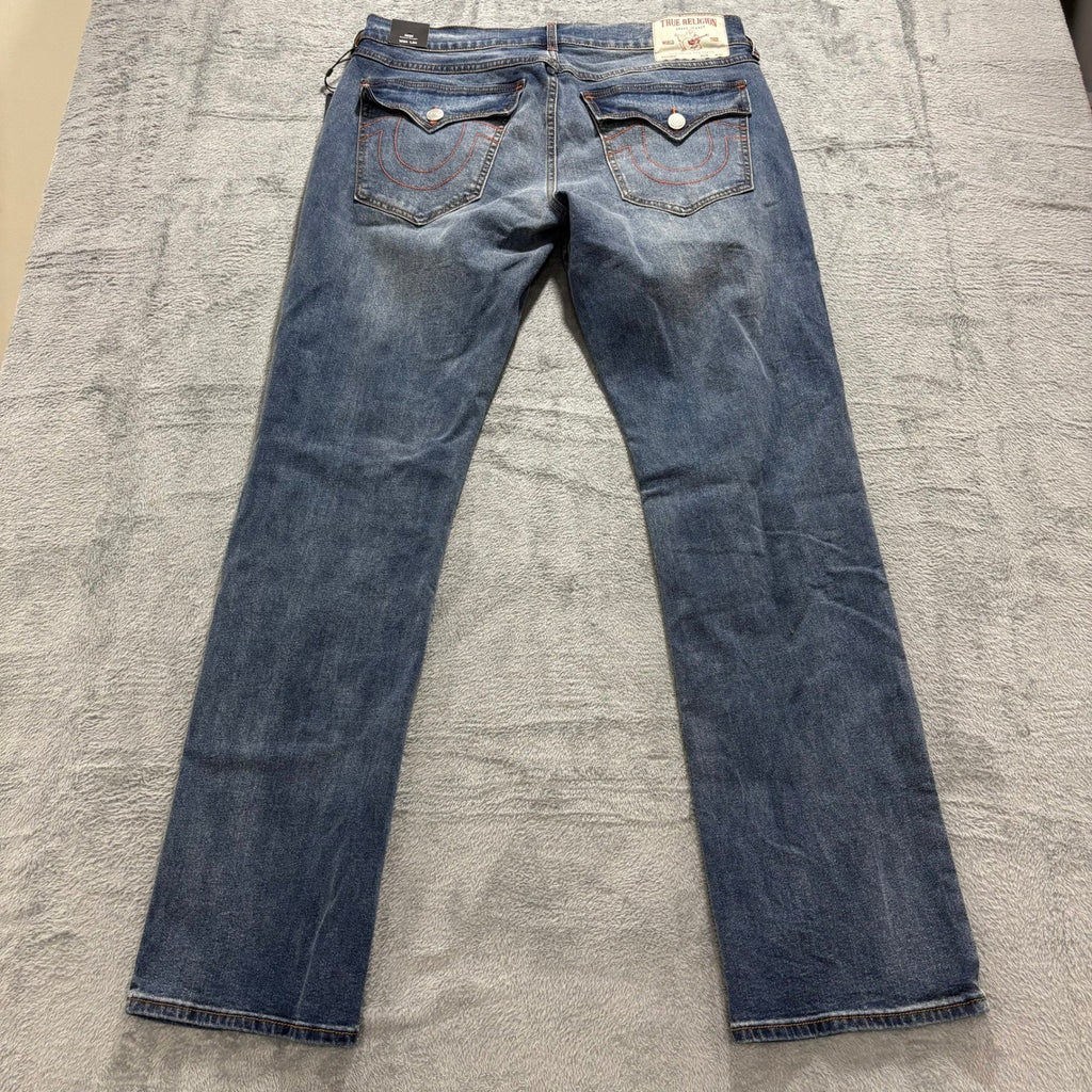True Religion Ricky Mens 34x34 Blue Relaxed Straight Jeans Flap Pocket Denim Y2K