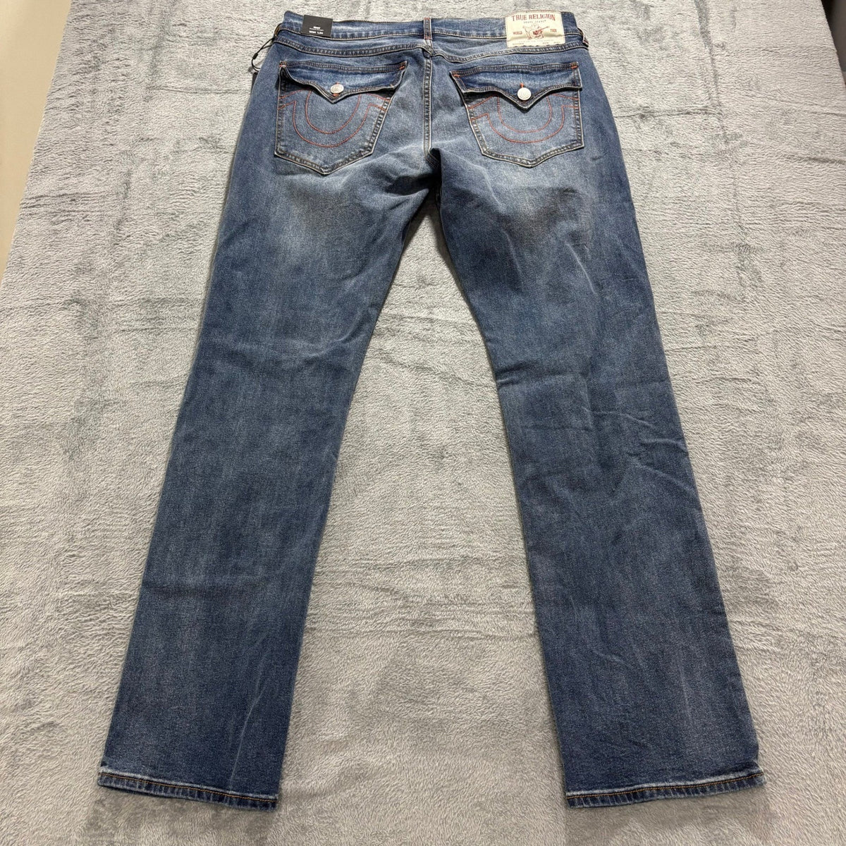 True Religion Ricky Mens 34x34 Blue Relaxed Straight Jeans Flap Pocket Denim Y2K