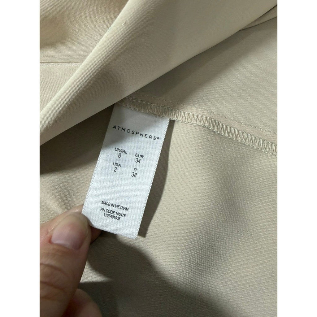 Atmosphere Womens Beige Open Front 3/4 Sleeve Notched Lapel Blazer Size 2