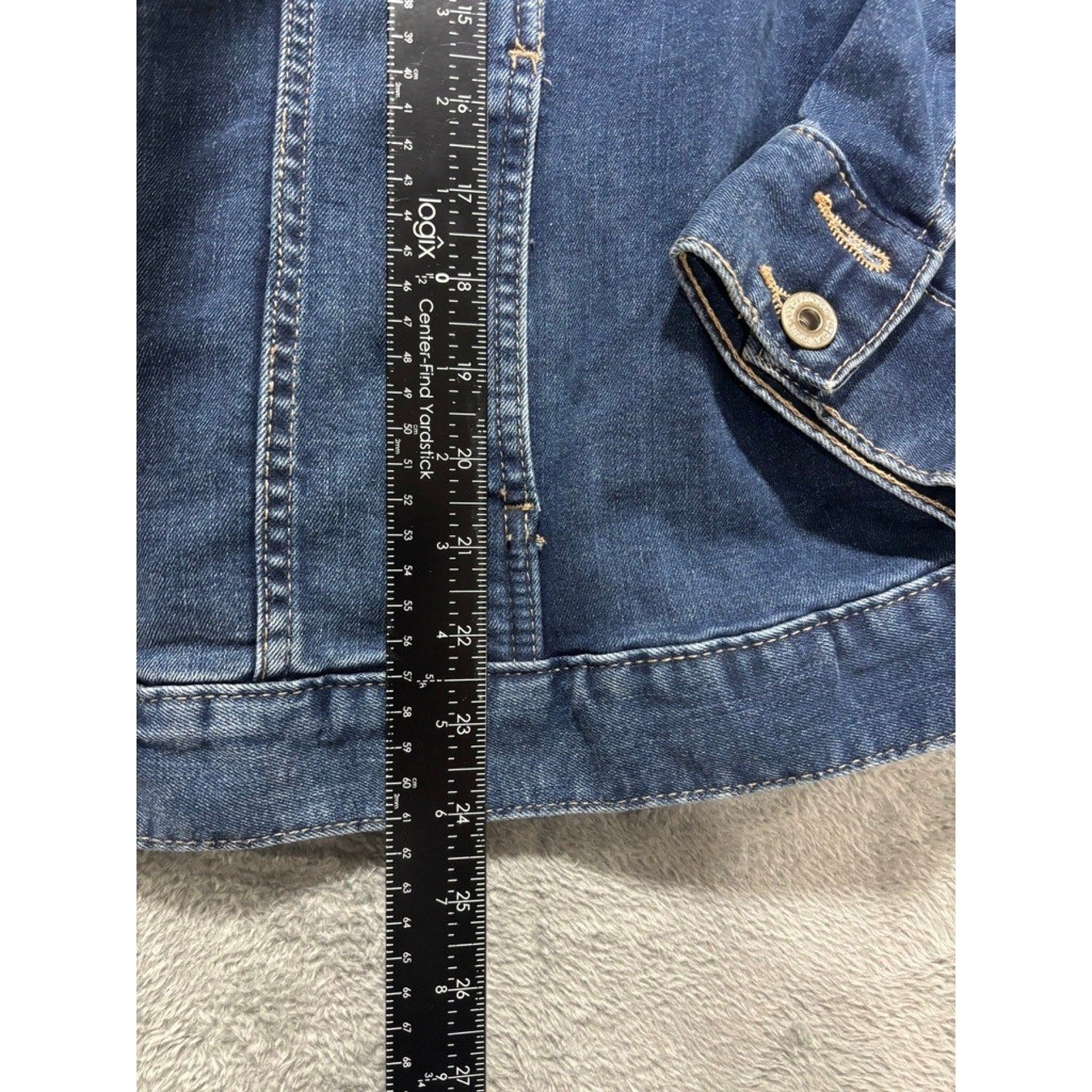Liz Claiborne Womens XL Blue Denim Trucker Jacket Stretch Medium Wash Button Up