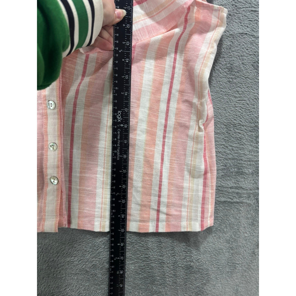 French Laundry Blouse Womens L Pink Stripe Flutter Sleeve Button Front Top