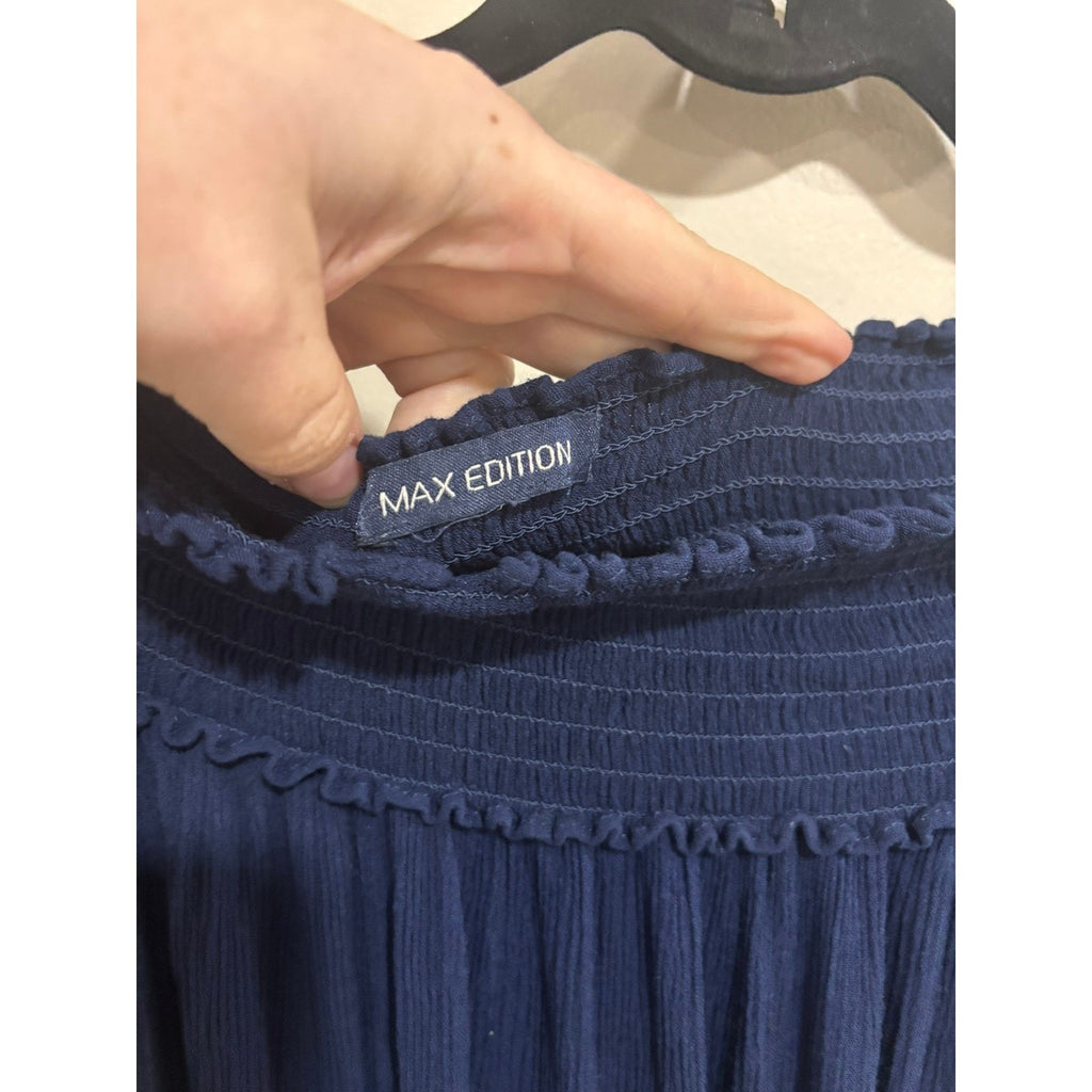 MAX EDITION Navy Off Shoulder Boho Peasant Blouse Embroidered L Coastal Cowgirl