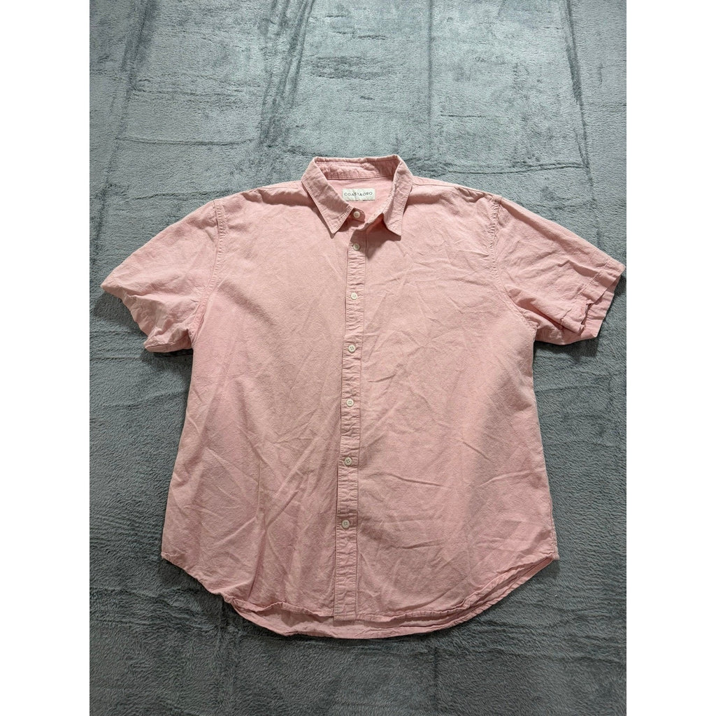 Coastaoro Mens XL Short Sleeve Button Down Shirt Salmon Pink Textured Casual