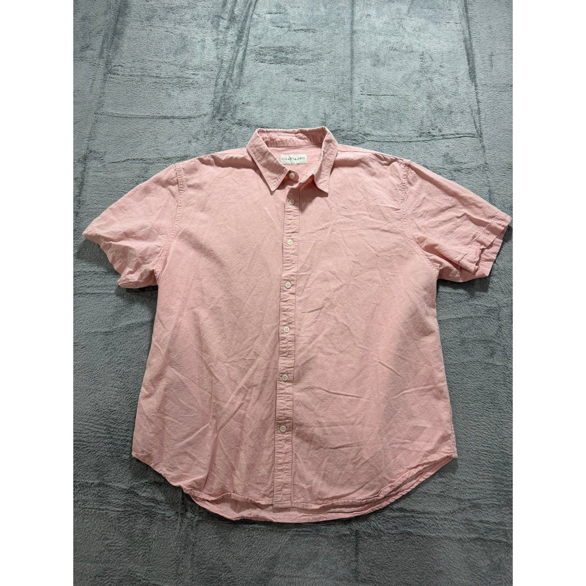 Coastaoro Mens XL Short Sleeve Button Down Shirt Salmon Pink Textured Casual
