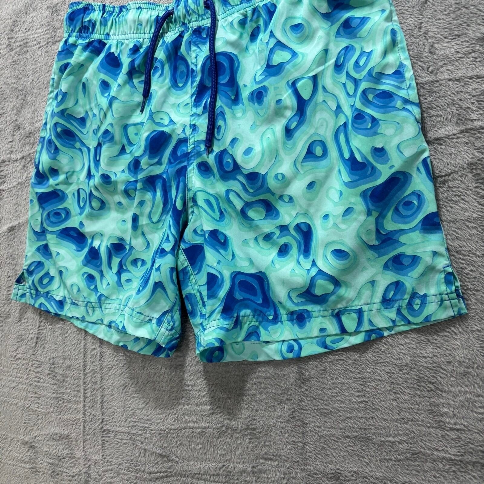 George M Blue Green Abstract Swirl Print Swim Trunks Shorts Casual Beachwear