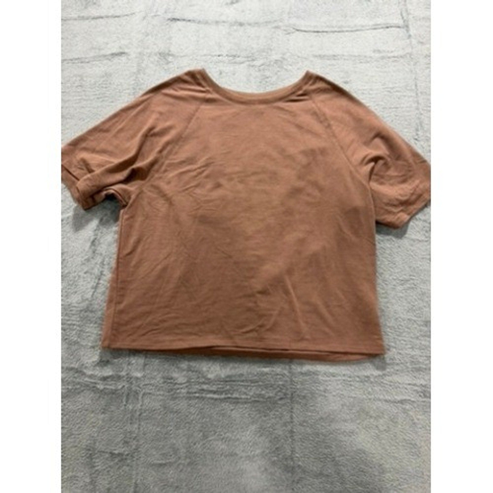 JoySpun Womens Brown Raglan Short Sleeve Crewneck Activewear Top M 8-10 Comfort
