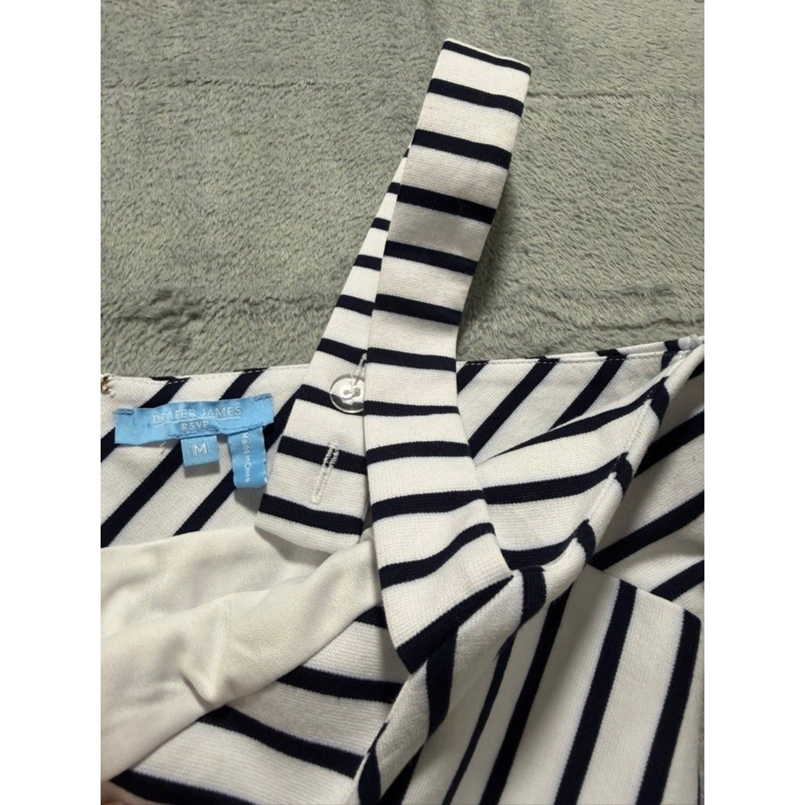 Womens Navy White Chevron Striped Fit Flare Mini Dress Square Neck Sleeveless