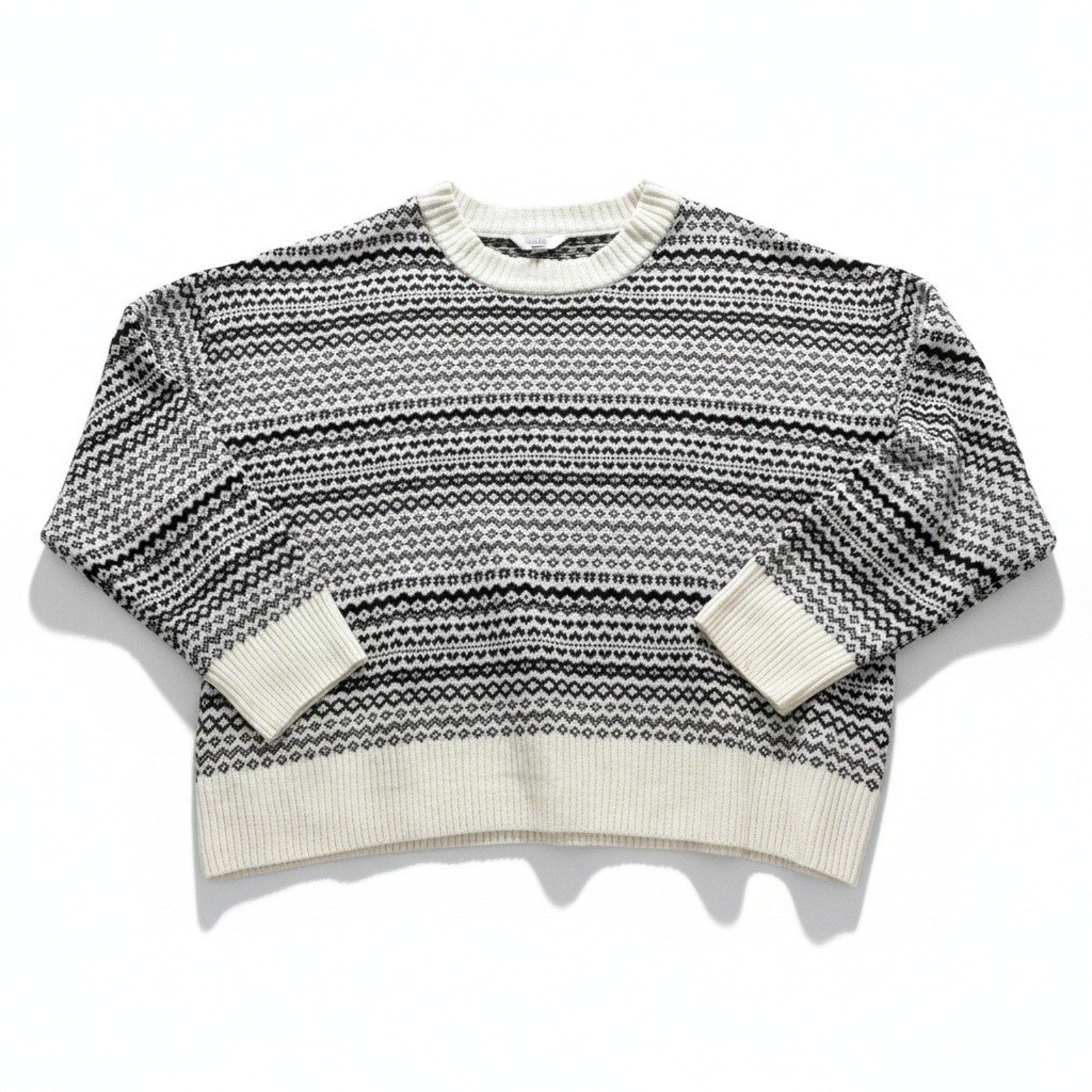Time and Tru Womens XXL White Black Fair Isle Sweater Cozy Winter Nordic Plus