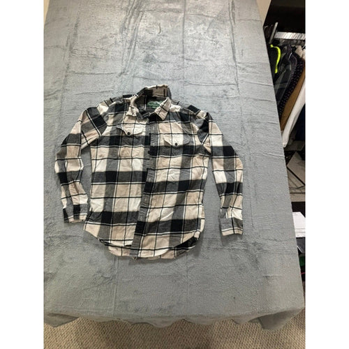 American Eagle M Beige Black Flannel Button Down Shirt Womens Vintage Casual