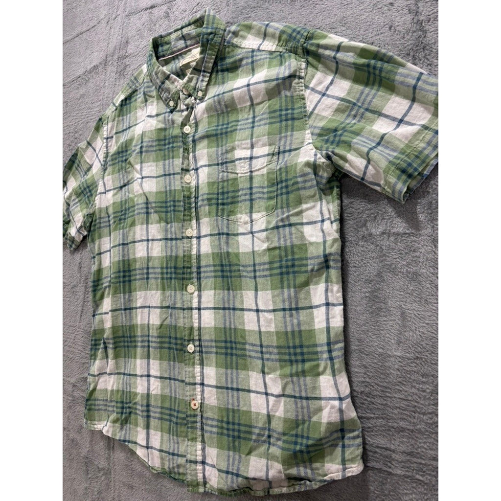 Weatherproof Vintage Shirts Mens L Plaid Linen Button Up Short Sleeve