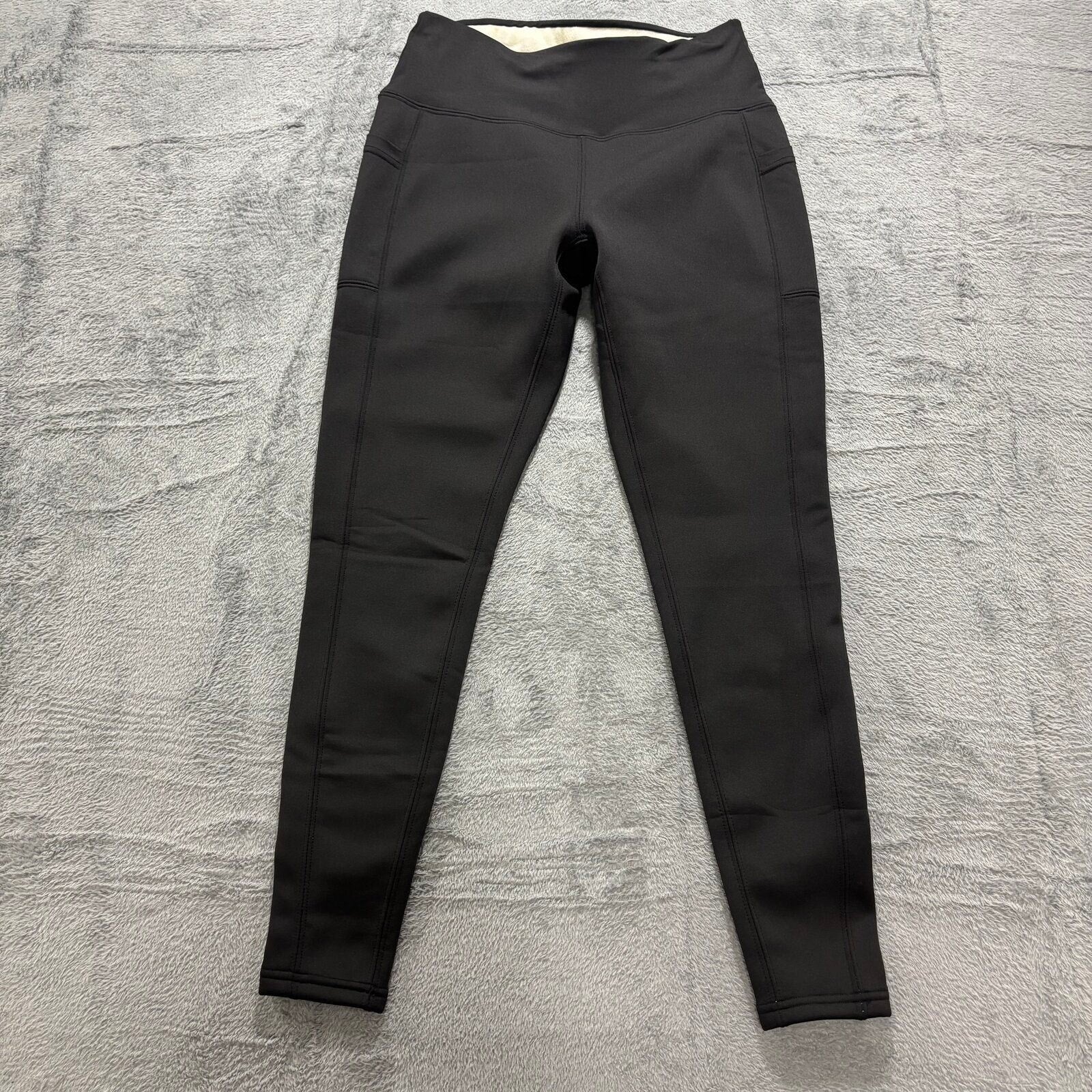 Womens S Black Fleece Lined High Waist Leggings Athleisure Cozy