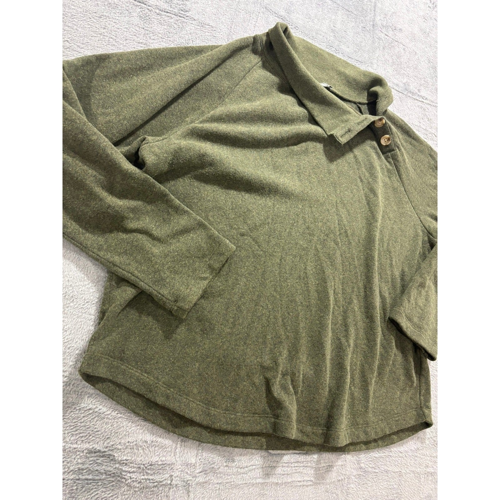 J.Crew Womens Olive Green Fleece Asymmetrical Button Funnel Neck Pullover XL