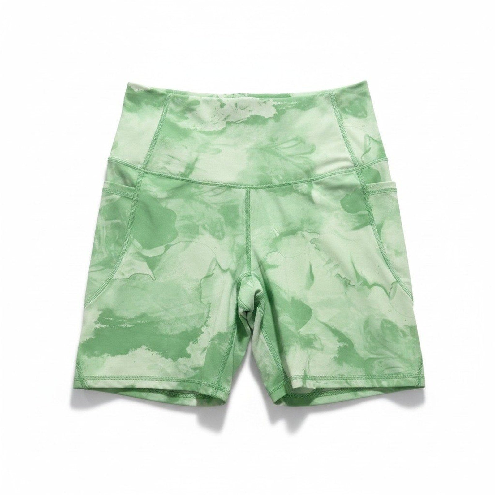 All in Motion L Green Womens Biker Shorts Athleisure Casual Marble Print Pocket