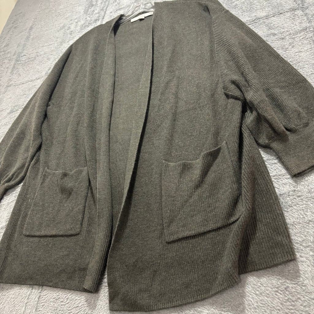 LOFT Womens LP Olive Green Open Front Cardigan Sweater Draped Longline Boho Cozy