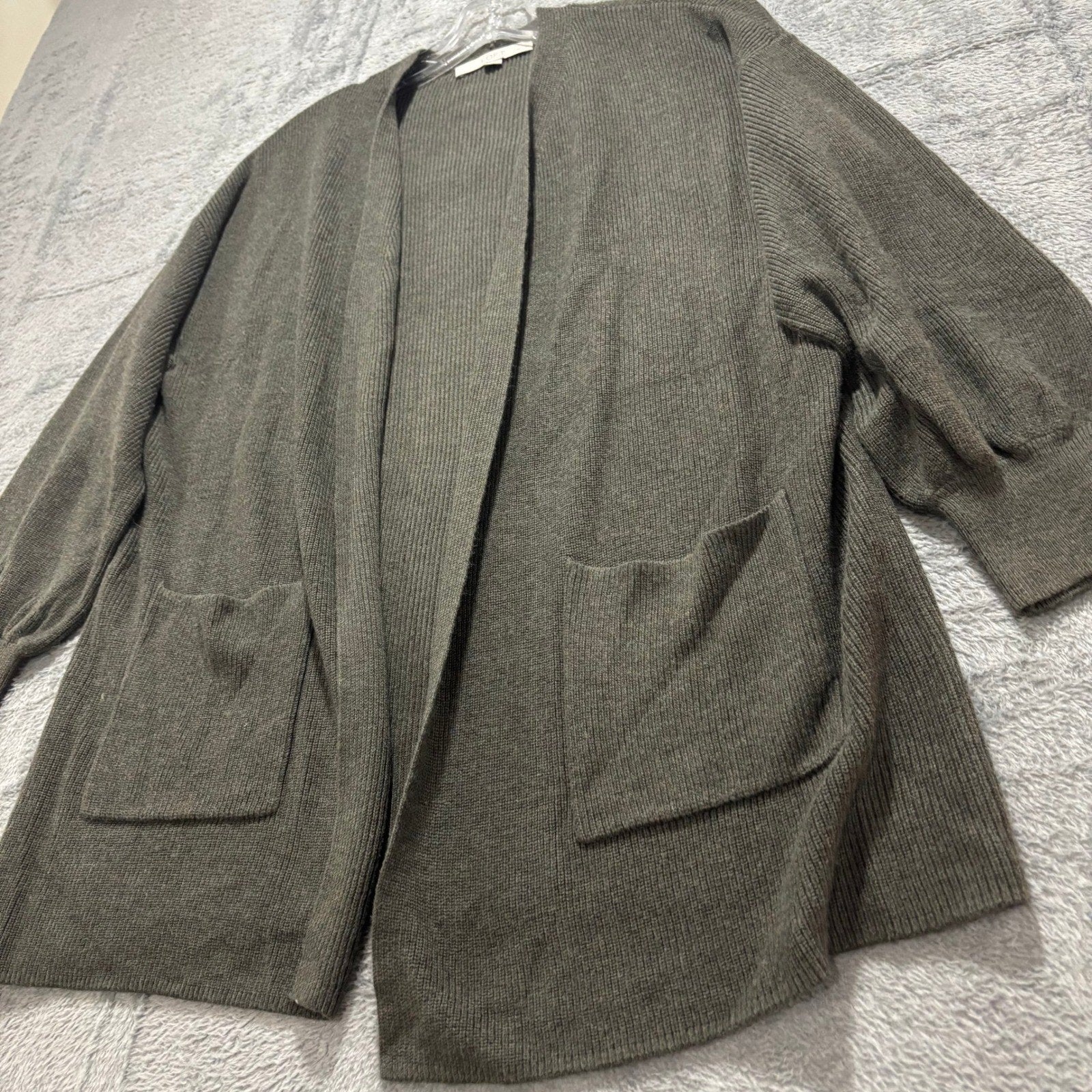 LOFT Womens LP Olive Green Open Front Cardigan Sweater Draped Longline Boho Cozy
