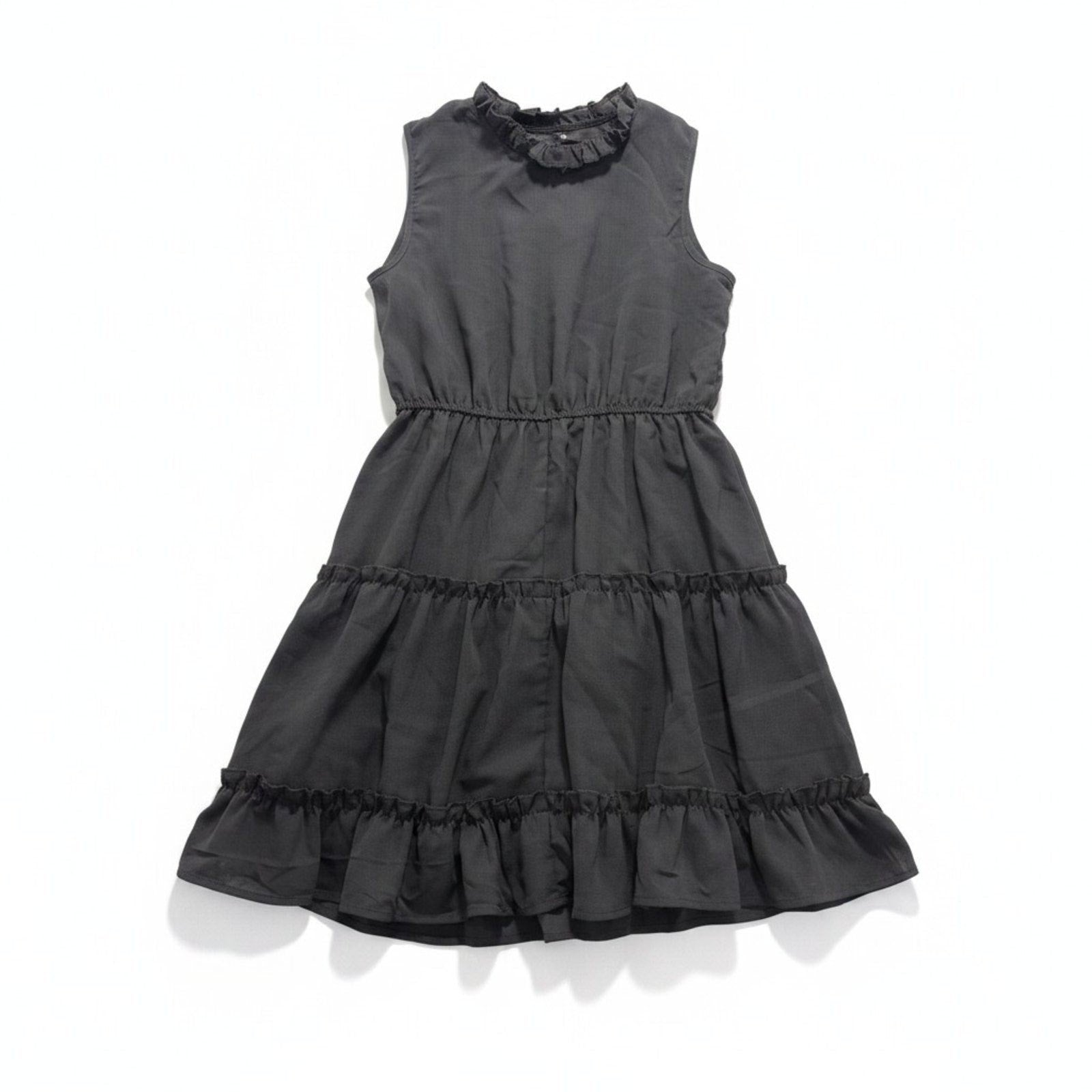 SHEIN M Black Tiered Mini Dress Womens Boho Casual Sleeveless Ruffle Neck