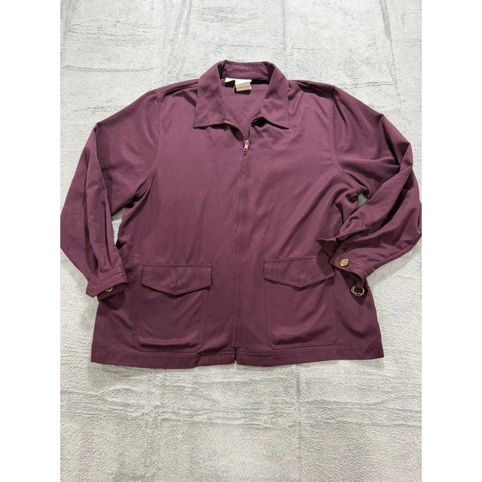 Koret Petites Womens Plum Purple Full Zip Utility Jacket Collared Flap Pockets L