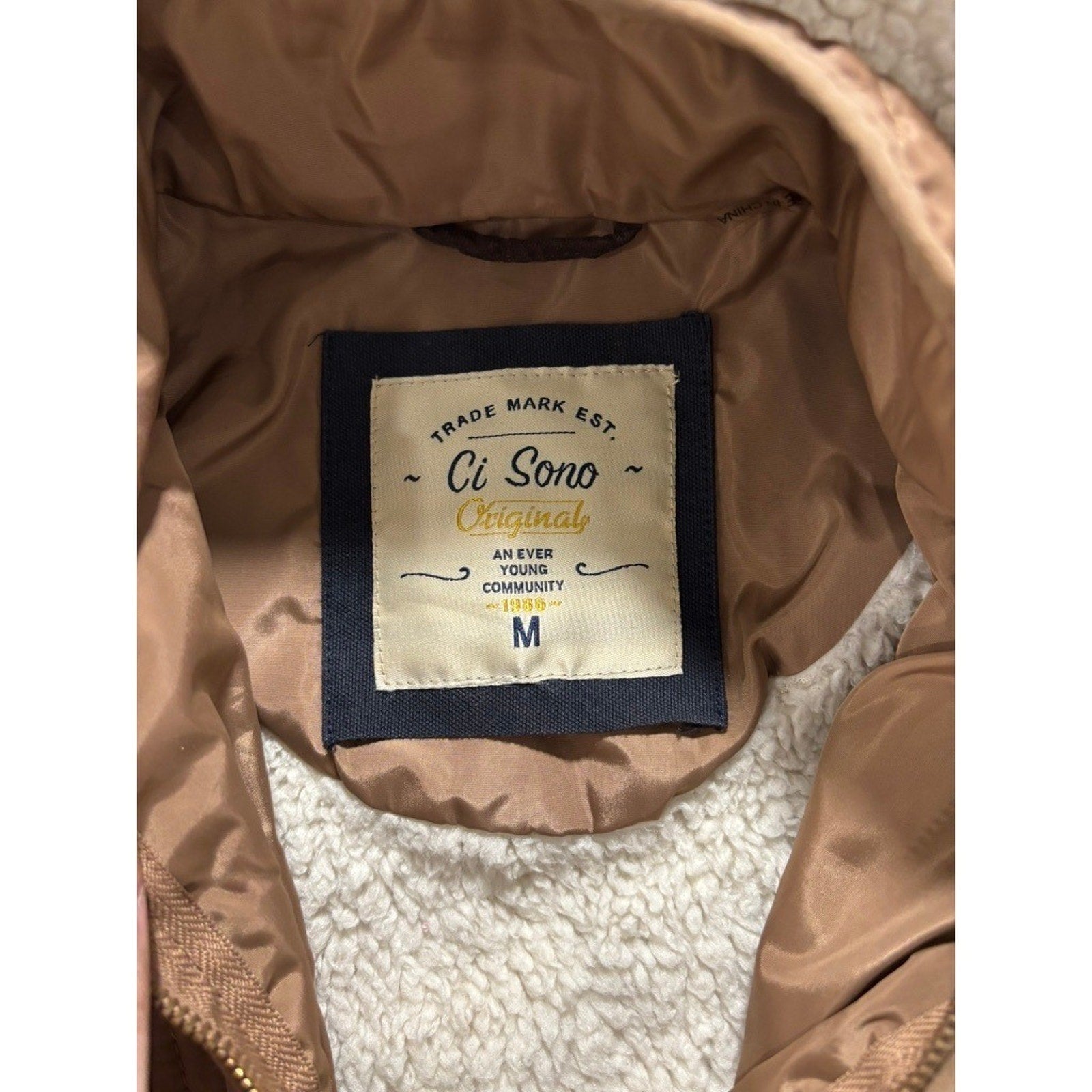 Ci Sono Quilted Vest Womens Medium Brown Hooded Sherpa Lined Zip