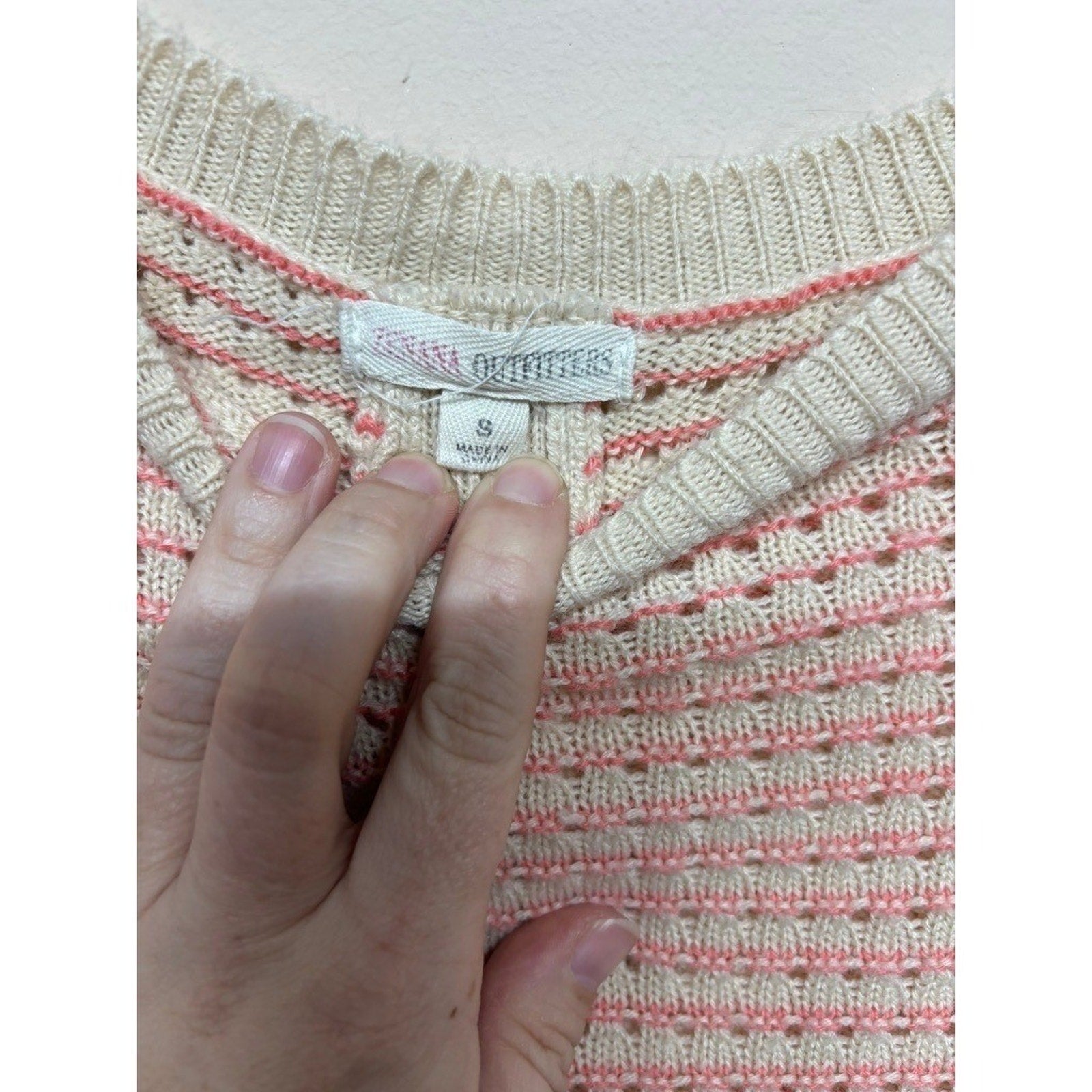 Chico's Womens Small Striped Knit Sweater Cream Pink Long Sleeve Casual Pullover