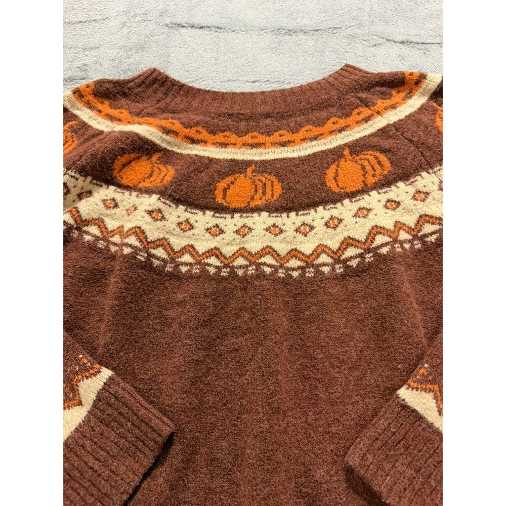 Maurices Womens XXL Plus Pumpkin Fair Isle Knit Sweater Brown Fall Halloween