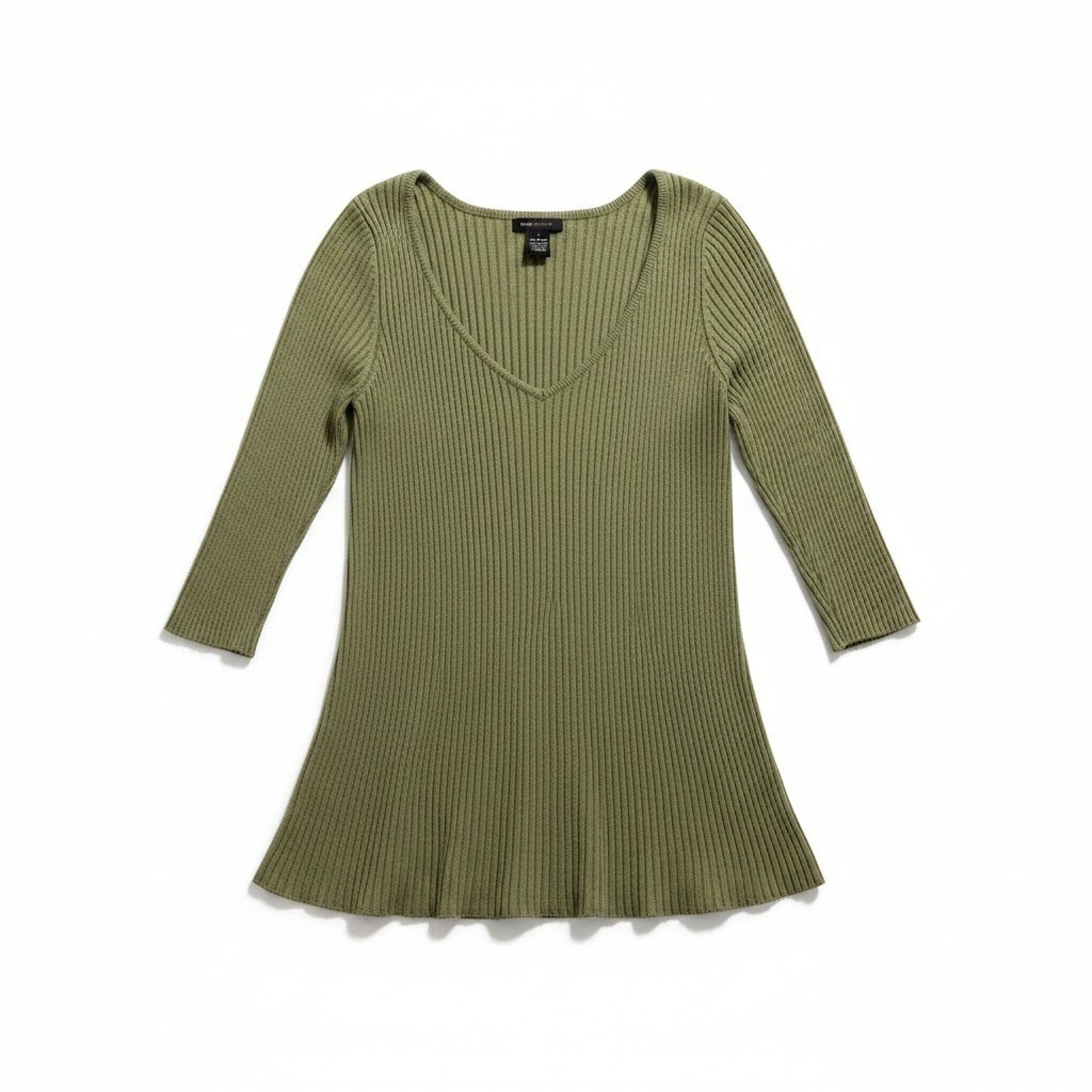 BCBGMAXAZRIA L Green Ribbed Knit V-Neck Peplum Top Womens Boho Casual
