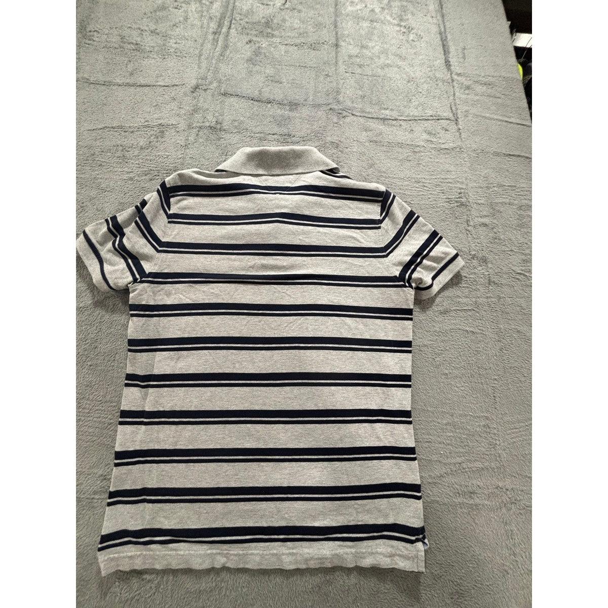 Tommy Hilfiger L Gray Navy Striped Slim Fit Polo Shirt Mens Preppy Casual