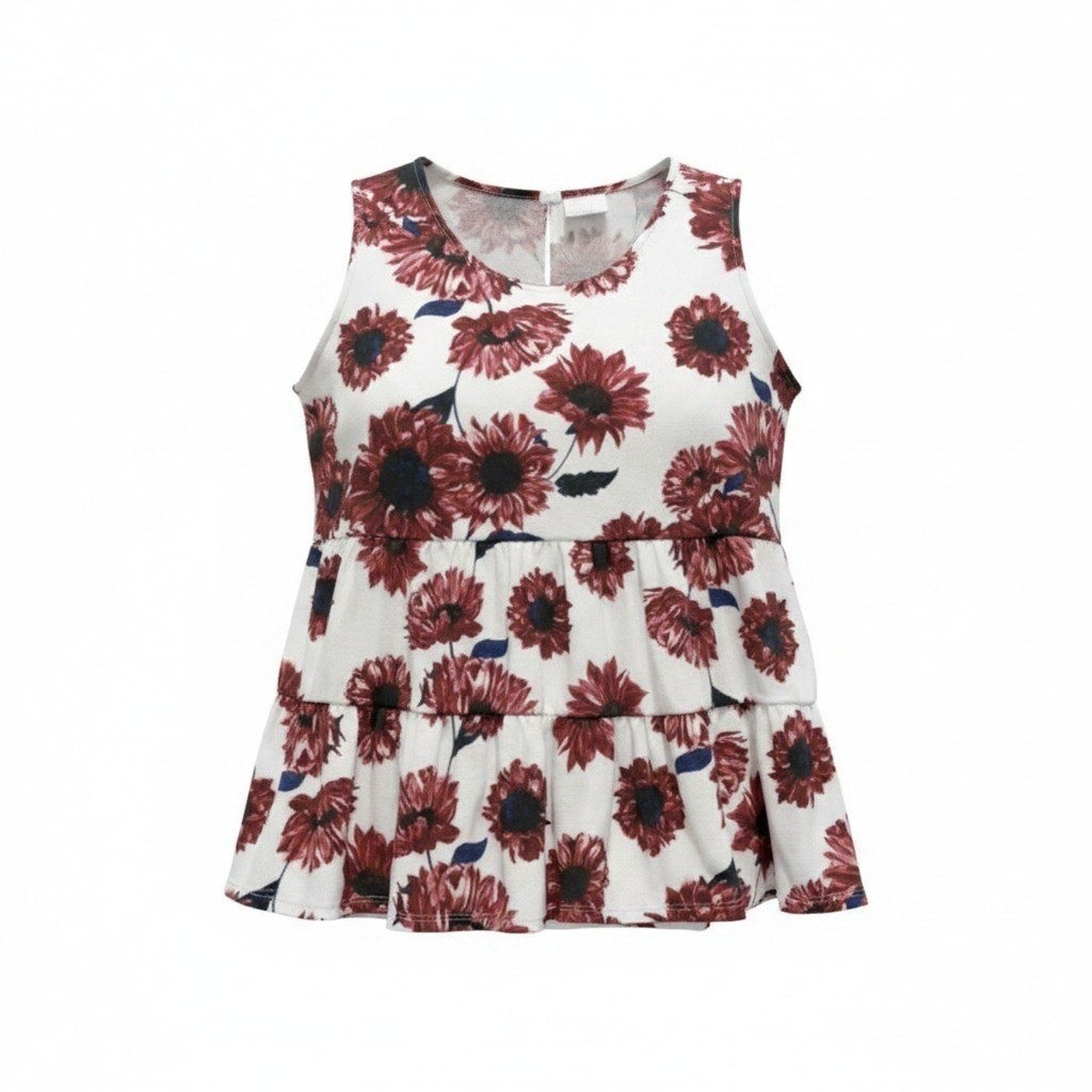 LuLaRoe Womens Red Sunflower Floral Tiered Babydoll Sleeveless Top Large Boho