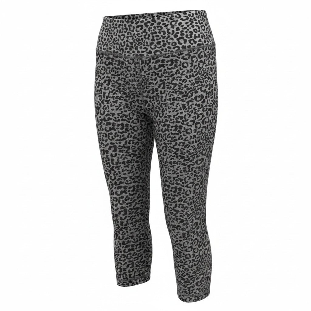 Vogo Athletica Womens XL Grey Leopard Print High Rise Capri Leggings Stretch