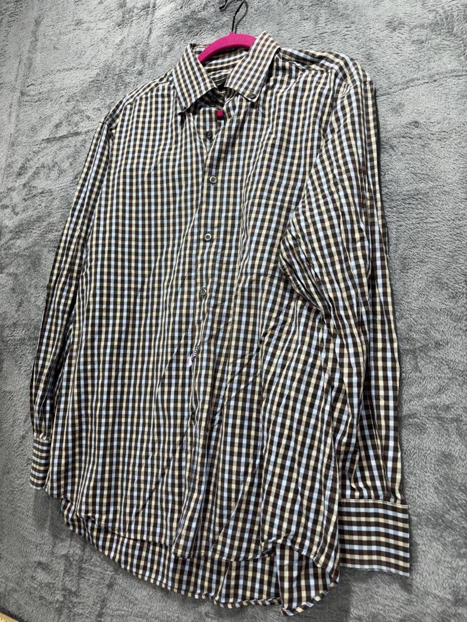 Ermenegildo Zegna Men's Brown Check Shirt Size XL, photo 3 of 10