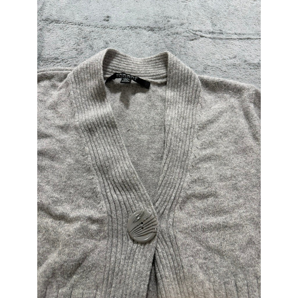 Coupé Collection Cardigan Sweater Womens M Gray Ribbed Longline Button Front