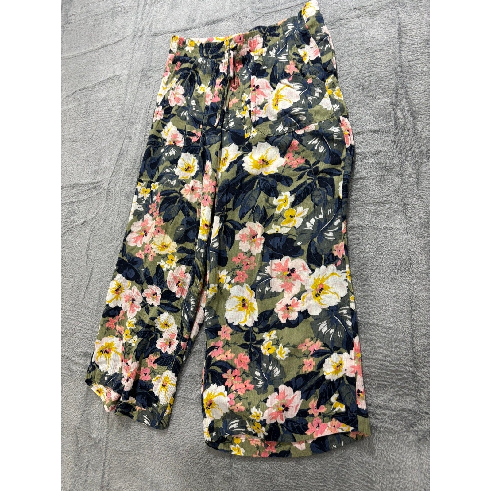 Westport Cropped Pants Womens XS Floral Pull On Elastic Waist Wide Leg