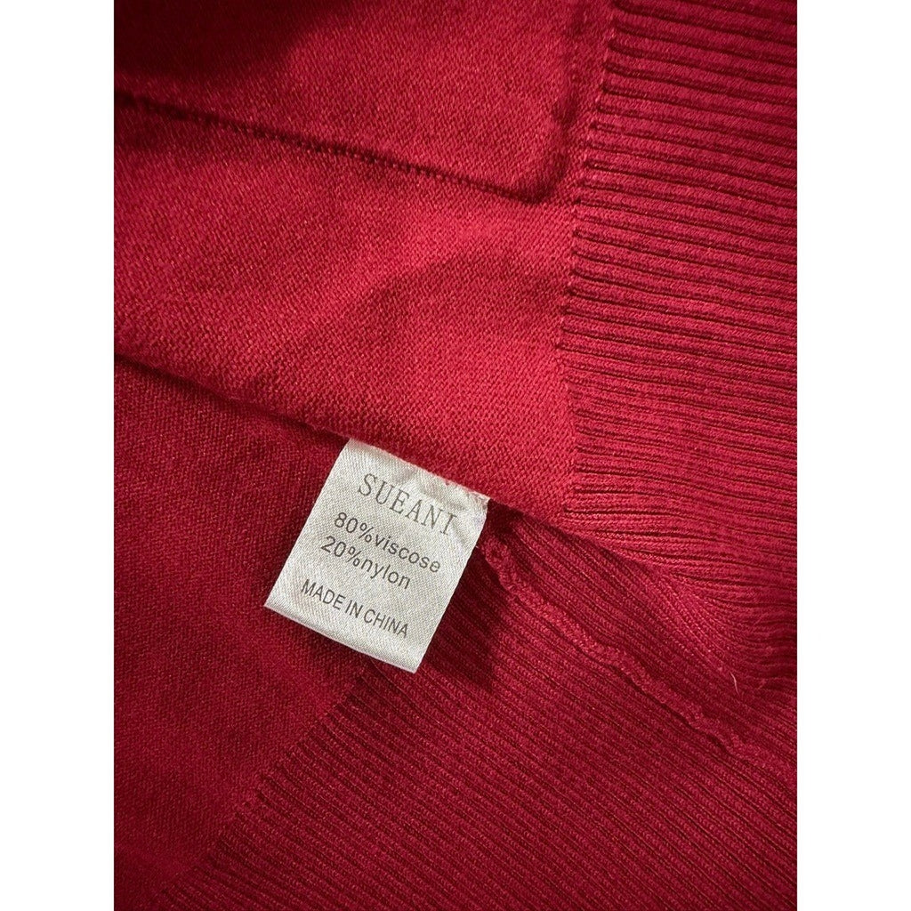 Sueani Womens Red Open Front Cardigan Ribbed Knit Pocket Sweater Large Office